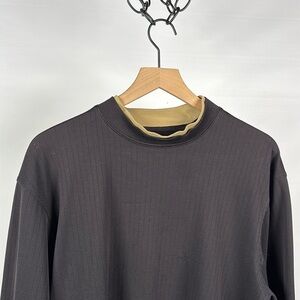 Wedge Ribbed Long-Sleeve Mockneck Golf Sweater - Black & Tan - Large